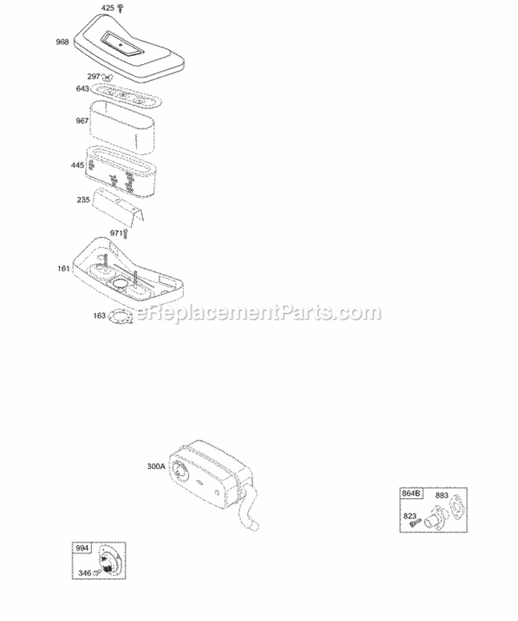 Air Cleaner Muffler Diagram and Parts List for 462707-0100-E1  Briggs and Stratton Engine